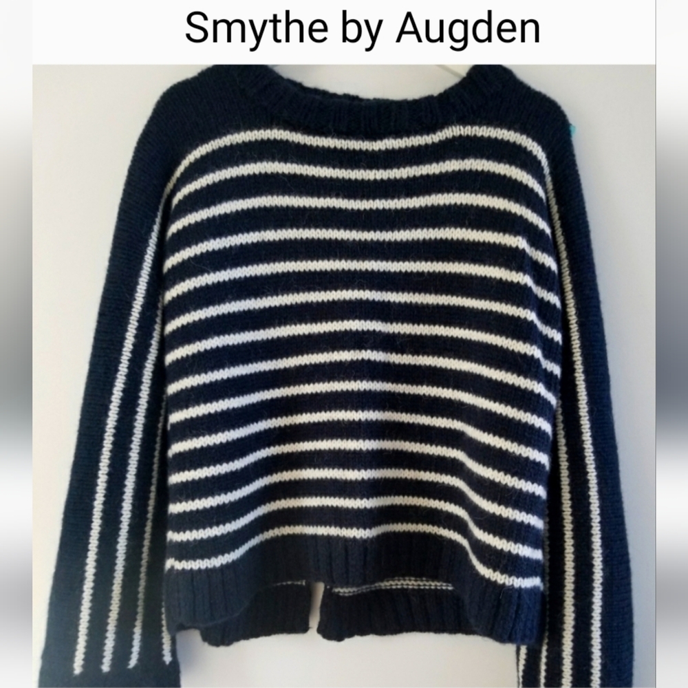 SMYTHE x Augden Alpaca Striped Sweater Navy and White
